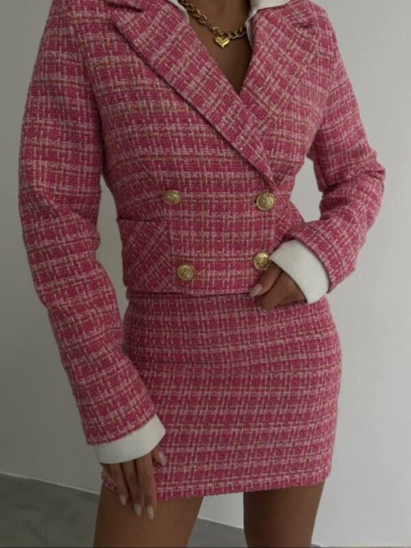 Raffinéa Blazer col cranté avec jupe à ourlet fendu Rose – Image 3